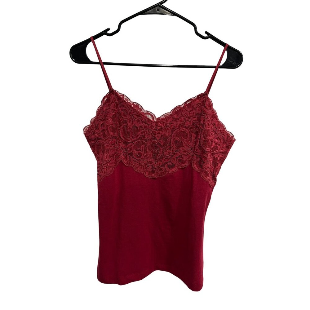 Great Escape Red Lace Trimmed Cami Tank Top Size L Romanticcore Coquette